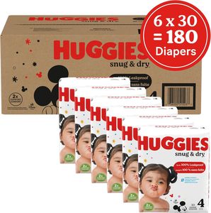 ผ้าอ้อมฮักกี้ส์ ไซส์ 4, ผ้าอ้อมเด็กแบบ Snug & Dry, ไซส์ 4 (22-37 ปอนด์), 180 ชิ้น - Product Image 4
