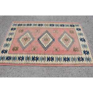 Tapis turc vintage motif Kilim rose bleu 4x6,2 pieds grande surface Rectangle laine jonc de mer matériel Latex pour couloir chambre décor - Product Image 3