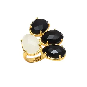 Gold plated diamond ring Gold Ring with a Stunning gemstones with beautiful black and white colour combination gemst