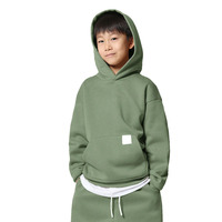 Survêtement vert à capuche pour garçons, en coton, décontracté, couleur unie, manches longues, coupe ample, pour l'automne, avec poches latérales