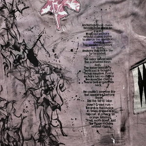 เสื้อยืดผ้าฝ้าย300GSM ออกแบบได้ตามต้องการสำหรับผู้ชายทรงบ็อกซี่ทรงโอเวอร์ไซส์พร้อมพิมพ์ลาย DTG การเย็บปะติดปะต่อกันดีไซน์ถูกทำลายและการบำบัดด้วยกรด - Product Image 3