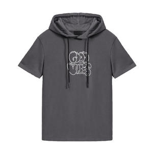 Última moda gris francés Terry hombres manga corta pulóver con capucha con estampado personalizado y cuerdas en la capucha para la venta - Product Image 1