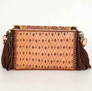 Hecho a mano de cuero genuino girasol Tooled moda occidental Casual Vintage bolso cremallera correa ajustable forro de lona borla - Product Image 3