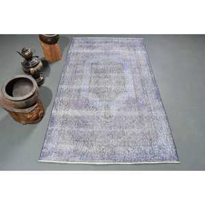 Alfombra de lana hecha a mano clásica azul gris de 3,8x6,7 pies, alfombras turcas, patrón de retazos para sala de estar, dormitorio, felpa de látex, nuevo lanzamiento - Product Image 1