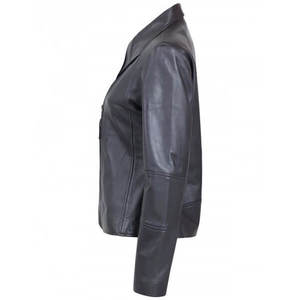 Femmes Automne Hiver Noir Cuir Véritable Doublure Satin Respirant Coupe-Vent Veste de Moto Fermeture Éclair Col Montant - Product Image 2