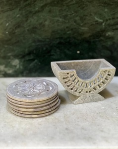 Handmade Elephant Design Agate Soapstone <b>Marble</b> <b>Coaster</b> Set Polished 6 Plates & 1 Holder for Milk Coffee Tea Very Low Price - Product Image 3