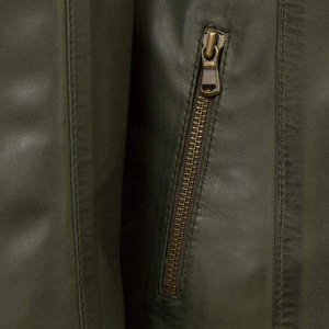 Alta calidad al aire libre de manga larga invierno otoño Biker ejército verde chaqueta de cuero genuino para las mujeres - Product Image 3