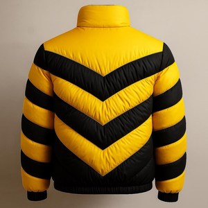 Yellow and Black Hooded Front <b>Zip</b> Thick Waterproof Windproof Winter Puffer Jacket for Men - Product Image 2