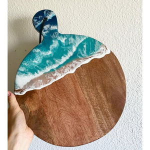 Tabla de cortar de madera de mango ovalada moderna con asa y agujero colgante para uso en la cocina, plato para servir y exhibición de charcutería - Product Image 6