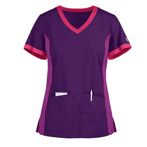 Color Block Scrub <b>Set</b> Women V-Neck Shirt Drawstring Straight Pant <b>Doctor</b> Hospital Hospital Clinic Laboratory Wholesale Scrub <b>Set</b> - Product Image 6
