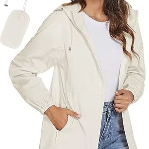 Women's <b>Lightweight</b> Hooded Windbreaker <b>Jacket</b> Breathable <b>Waterproof</b> Zipper Raincoat with <b>Packability</b> Cotton Filled Woven - Product Image 1