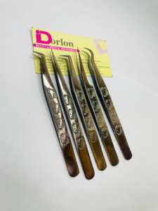 Pinzas para pestañas de acero inoxidable con logotipo personalizado Dorlon, pinzas para pestañas de calidad sostenible de Color personalizado - Product Image 4