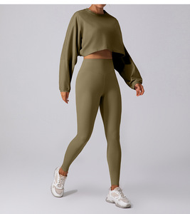 Women's Custom 100% Cotton Cropped Pullover Tops Long Sleeve Washed Sweatsuit Breathable Front Lined Anti-Wrinkle for - Product Image 6