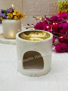 Quemador de aceite esencial dorado de latón de lujo, aceite de mármol para difuminar, soporte de candelita de travertino para decoración navideña del hogar, quemador de aceite aromático - Product Image 6