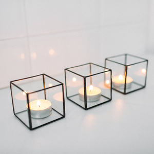 Offre Spéciale personnalisé taille fil de fer bougeoir en métal support votif Cube en verre noir pour la décoration intérieure décor de Table de mariage - Product Image 5