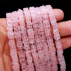 Cuentas de forma cuadrada Heishi de cuarzo rosa natural Cuentas de piedras preciosas lisas de cuarzo rosa de 4-6mm a precio de fabricante de India a granel 16" - Product Image 6