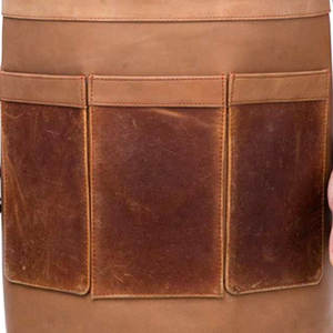 Delantal de cuero marrón y Negro Babero Barista-Baker BBQ Cuero de grano completo 5-Bolsillos grandes Correa para el cuello con hebilla de metal - Product Image 3