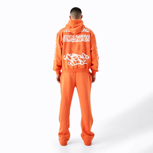 Ensemble survêtement streetwear imprimé effet vieilli personnalisé avec strass délavés au soleil et pantalon baggy effet vieilli - Product Image 2