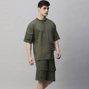 Haute qualité personnalisé hommes décontracté été ensemble respirant à manches courtes haut et bas couleur unie Style Hip Hop - Product Image 3