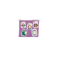 Porte-monnaie zippé fantaisie en forme de tuiles de Mahjong Mardi Gras, brodé à la main de perles de rocaille, durable, multi-usage, petit et tendance