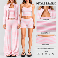 Ensemble de yoga rayé color-block d'été, veste zippée et haut ajustés à séchage rapide, tenue de fitness pour femme pour la course et l'entraînement
