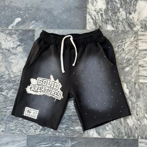 Short de jogging en coton éponge pour homme, style street, avec broderie en strass et décoloration au soleil, vente en gros de shorts de jogging en coton - Product Image 1