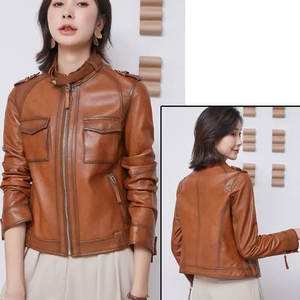 Blouson de moto en cuir véritable pour femme, nouveau design original, tendance, chaud, respirant, doublure en nylon, vente en gros - Product Image 6