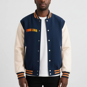 แจ็คเก็ตวาร์ซิตี้ผู้ชายคุณภาพสูง 2 สี แขนหนัง ตัวเสื้อผ้าขนสัตว์ สไตล์สตรีทแวร์ แจ็คเก็ตเบสบอลสำหรับฤดูหนาว - Product Image 1