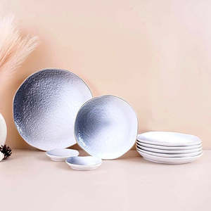 Ensemble de 9 assiettes en céramique texturée blanches et grises minimalistes, personnalisables pour les mariages et les fêtes, vaisselle pour restaurants et hôtels - Product Image 3