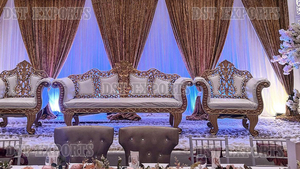 Conjunto de Sofás de Terciopelo Azul Premium para Decoración de Escenarios Walima, Sofá Italiano de Dos Plazas con Sillas para Recepciones de Boda, Comprar Conjunto de Sofás para Eventos - Product Image 2