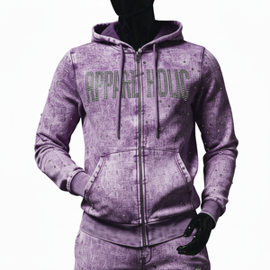 ชุดวอร์มผู้ชายแบบ 2 ชิ้น พิมพ์ลายกราฟิกประดับเพชรเทียม ปรับแต่งสีได้ กางเกงวอร์มขาบาน เสื้อฮู้ดซิป และชุดจ็อกเกอร์สำหรับผู้ชาย - Product Image 6