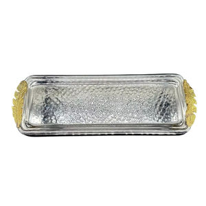 Plateau de service en métal au design unique en forme de feuille, vaisselle pour le Ramadan et les mariages, style moderne, poignée légère pour la présentation de collations et de desserts - Product Image 2