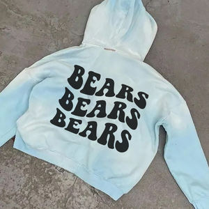 Vente en gros Sweatshirts à capuche bleu ciel avec fermeture éclair et décoloration délavés à l'acide Impression bouffante Sweatshirts à capuche pour adultes lourds d'hiver - Product Image 4