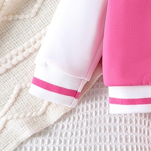 Ensemble deux pièces pour filles printemps automne rose veste de baseball à manches longues et motif solide 100% polyester demi-corps jupe courte - Product Image 3
