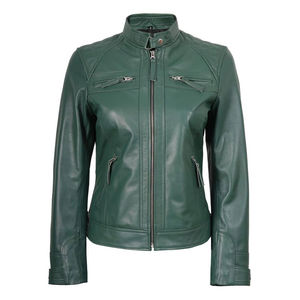 Veste en cuir de motard pour femme OEM en cuir de vache, coupe ajustée, légère, respirante, certifiée CE, coupe-vent, pour moto, course, hiver - Product Image 3