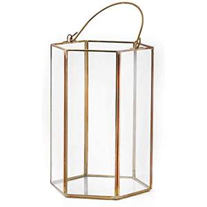 Lanterne en métal et en verre la plus vendue en or finie avec une forme géométrique pour la décoration intérieure et extérieure - Product Image 1