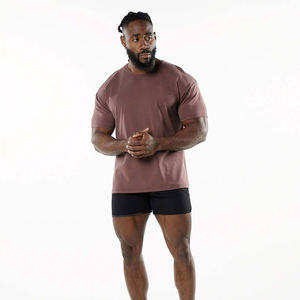 Camiseta Extra Grande para Hombre, Color Marrón, Algodón Grueso, Corte Holgado, Manga Corta, Estilo Urbano, Informal, Relajada, Básica para Gimnasio, Lisa, con Logotipo Personalizado - Product Image 4