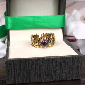 Anillo de piedras preciosas de amatista púrpura hecho a mano al por mayor, diseño geométrico delicado de plata 92,5, tecnología de incrustaciones finas chapadas en rodio, joyería fina - Product Image 2