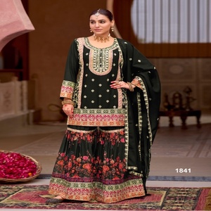 Vêtements de mariage de qualité supérieure Vente à chaud Chinon lourd de qualité supérieure avec broderie de paillettes Costume Salwar au fournisseur le plus bas - Product Image 1