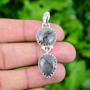 Colgante giratorio de rutilo negro hecho a mano de Plata de Ley 925 de alta calidad, joyería de diseñador de moda para boda, colgantes finos, dijes - Product Image 2