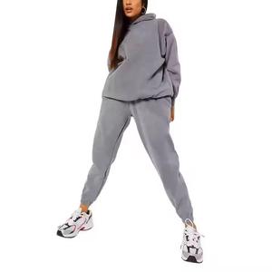 Vêtements de sport à épaules dénudées personnalisés, survêtement à capuche, pantalon de jogging, tricot de laine deux pièces uni, vente en gros - Product Image 1