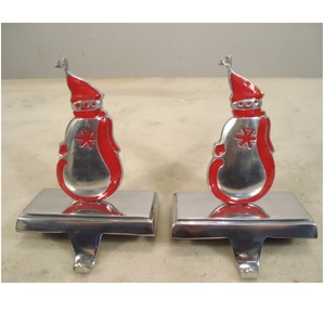 Set Of 2 Pcs Snow Man Red Painted Metal <b>Stocking</b> <b>Holder</b> For Christmas Table Top Decorative - Product Image 1
