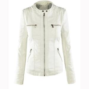 2025 nuevo estilo Europeo Americano manga larga abrigo blanco puro primavera otoño estilo cremallera chaquetas cortavientos de cuero Real - Product Image 3