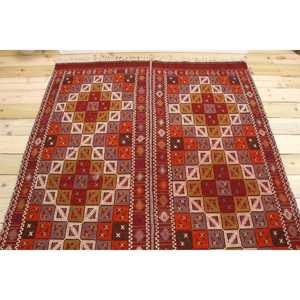 Alfombra Turca de 5x8.7 pies, Alfombra Vintage Grande, Alfombra de Lana con Rayas Rojas - Product Image 3