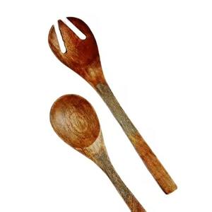 Ensemble de pinces et de serveurs à salade en bois d'acacia, ensemble de serveurs à salade en bois naturel avec 2 spatules, ustensiles durables faits à la main - Product Image 3