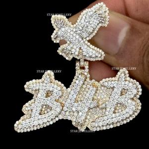 Colgante de Letra con Corte Brillante de Moissanita VVS, Plata de Ley 925 con Baño de Rodio, Estilo Hip Hop Personalizado, Colgante Unisex para Fiestas - Product Image 1