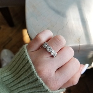 925 Plata Original 1,5 Ct corte Marquesa Moissanite diamante anillo de compromiso cinco piedras East West Band con anillo de boda Halo - Product Image 5