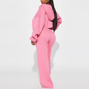 Conjuntos Deportivos de Dos Piezas para Mujer, Sudadera Corta con Cierre y Pantalones Deportivos Anchos de Pierna Recta - Product Image 2