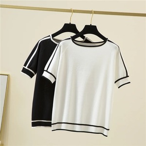 Verano manga corta cuello redondo tejido mujer suéter Casual - Product Image 3