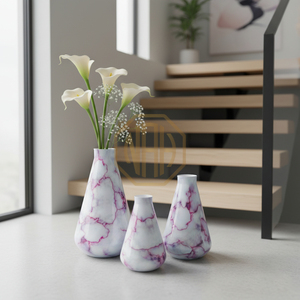 Jarrón de Flores de Hierro de Diseño Costero de Lujo, Jarrón Decorativo de Cerámica de Alta Gama con Diseño de Tambor Metálico, Esmalte de Mármol Rosa para Sala de Estar - Product Image 6